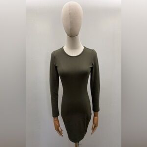 Bebe Olive Green Bodycon Dress Long Sleeve Back Zip Stud Sleeve Detail Size XXS